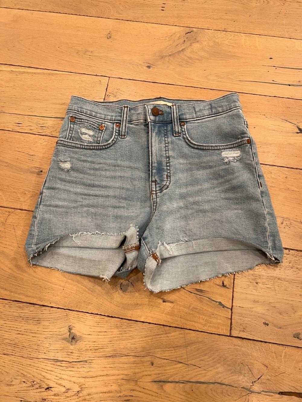 Madewell Light Blue Distressed High-Rise Denim Shorts 26
